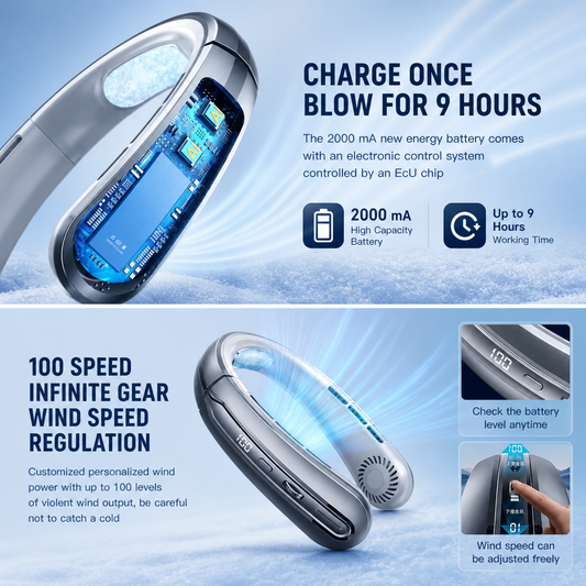 Xiaomi Bladeless Neck Fan – Portable, Rechargeable, Ultra-Quiet Cooling with LED Display