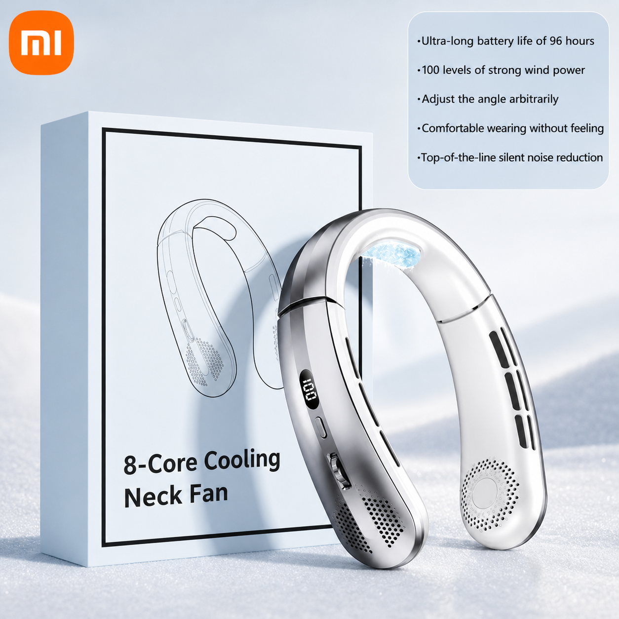 Xiaomi Bladeless Neck Fan – Portable, Rechargeable, Ultra-Quiet Cooling with LED Display
