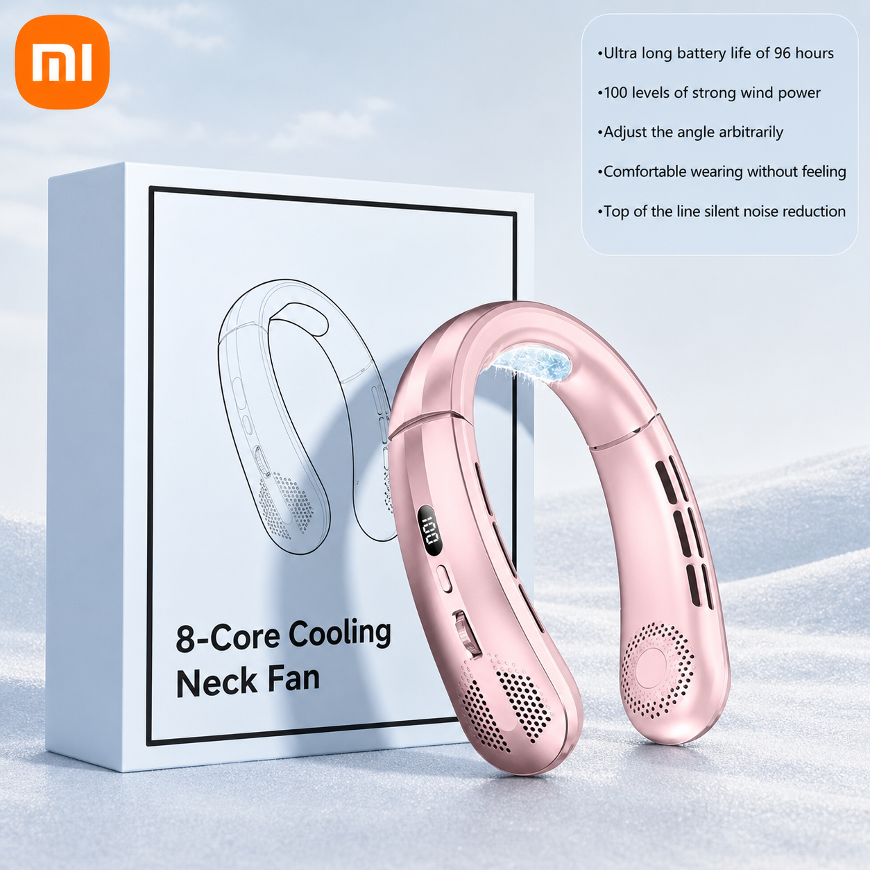 Xiaomi Bladeless Neck Fan – Portable, Rechargeable, Ultra-Quiet Cooling with LED Display