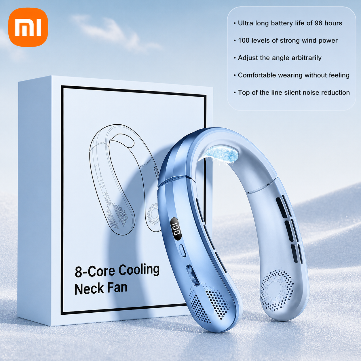 Xiaomi Bladeless Neck Fan – Portable, Rechargeable, Ultra-Quiet Cooling with LED Display