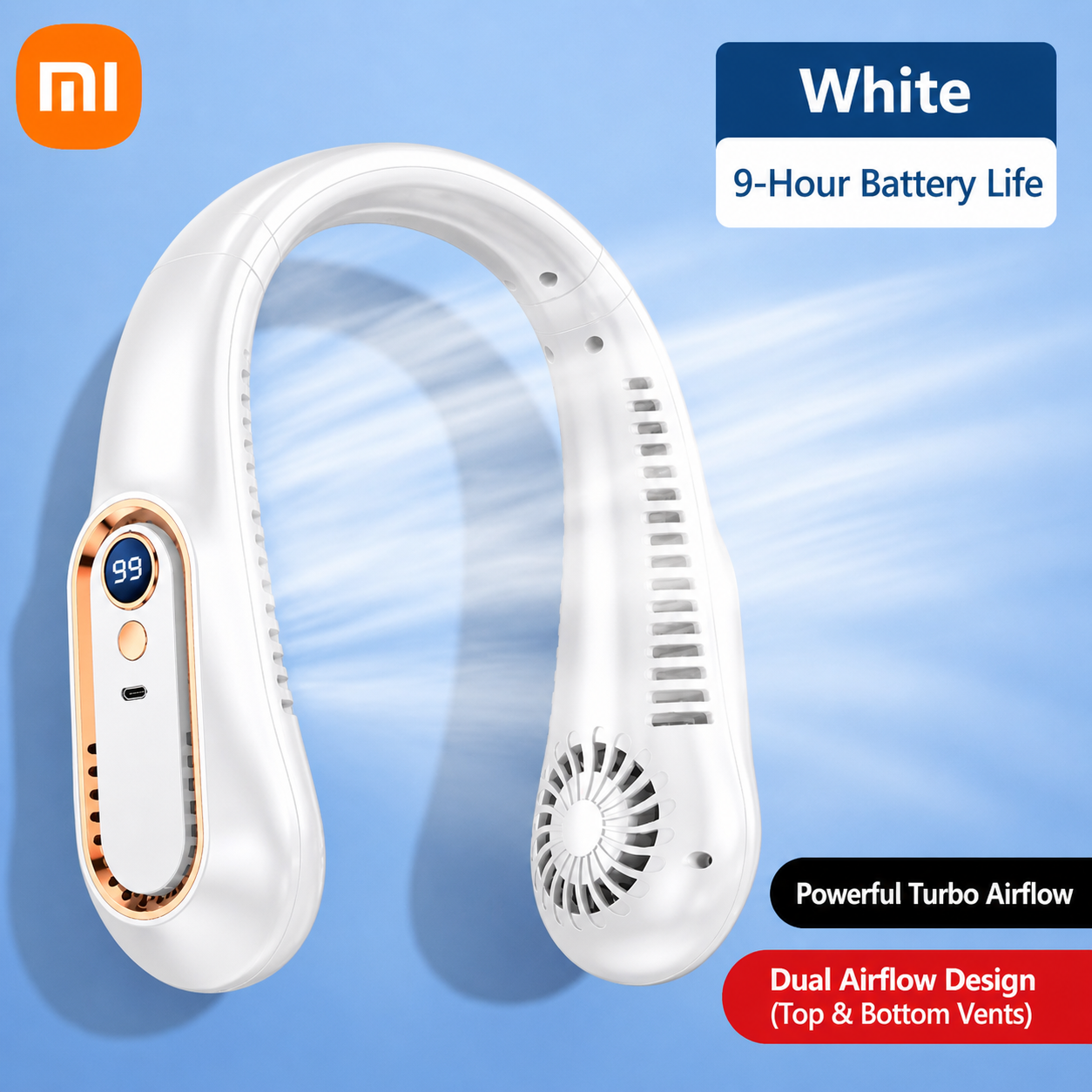 Xiaomi Bladeless Neck Fan – Portable, Rechargeable, Ultra-Quiet Cooling with LED Display