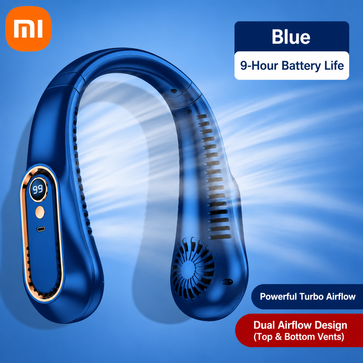 Xiaomi Bladeless Neck Fan – Portable, Rechargeable, Ultra-Quiet Cooling with LED Display