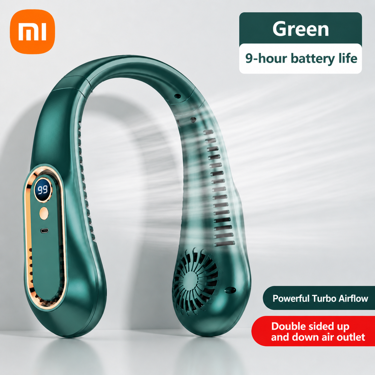 Xiaomi Bladeless Neck Fan – Portable, Rechargeable, Ultra-Quiet Cooling with LED Display