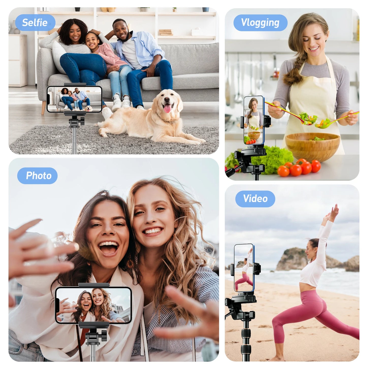 People using magnetic phone selfie screen for selfies, vlogging, photos and video recording.