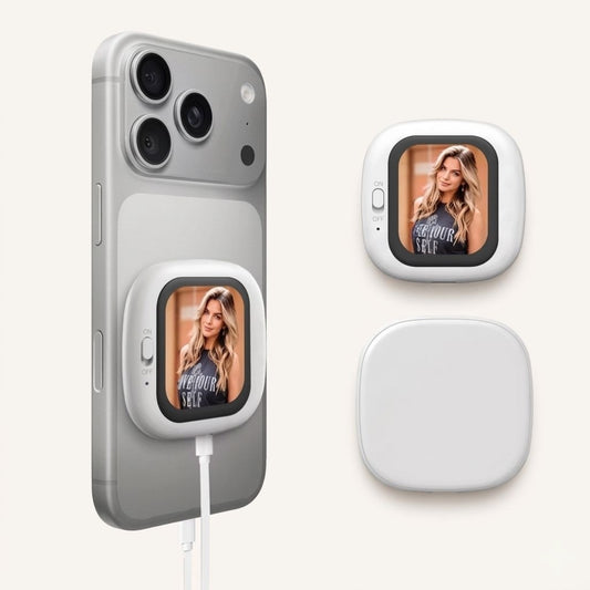 Magnetic selfie screen attachment connected to smartphone rear camera for live selfie preview and content creation